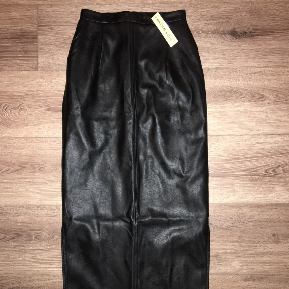 Kingdom And State Black Faux Leather Pencil Skirt